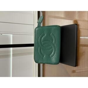 Chanel Green Coco Mark Pouch Grained Leather